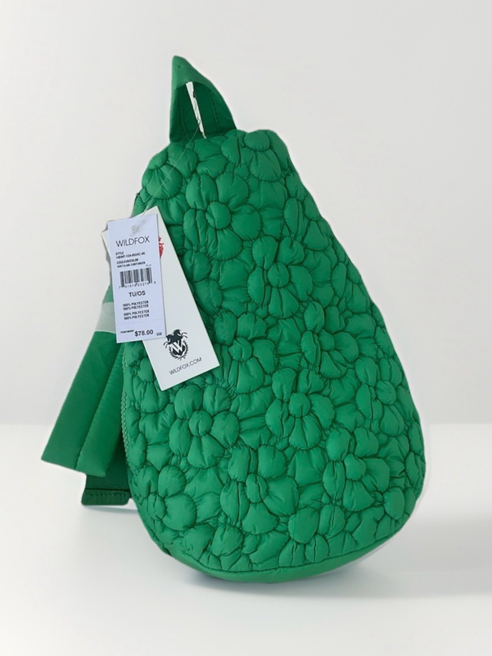 Wildfox Vert Clair Green Quilted Floral Puffy Sling Pack Crossbody Bag